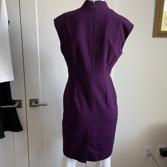 Calvin Klein Cap Slv VNeck Fitted Poly Rayon Blend Lined Midi Dress Purple Sz 6P - Picture 5 of 12
